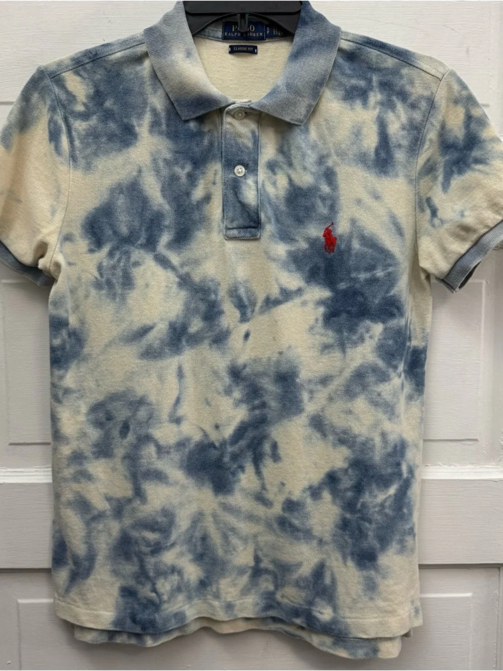 Polo Ralph Lauren Tie Dye Polo Shirt Blue White Classic Fit Small - Picture 1 of 8